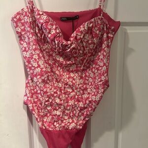 Zara, pink and white floral bodysuit